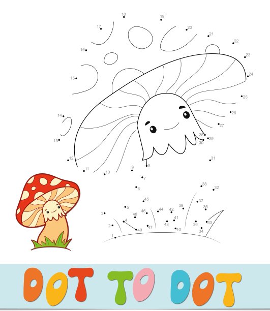 点对点的拼图。连接点游戏。蘑菇矢量图图片下载