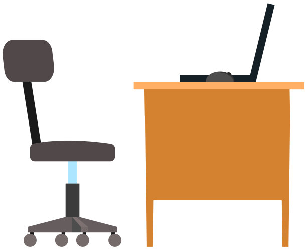 现代工作场所平面设计。在舒适的室内，办公椅和办公桌和一堆书图片下载