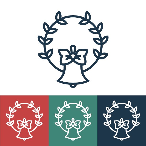 线性矢量图标与圣诞花环图片下载