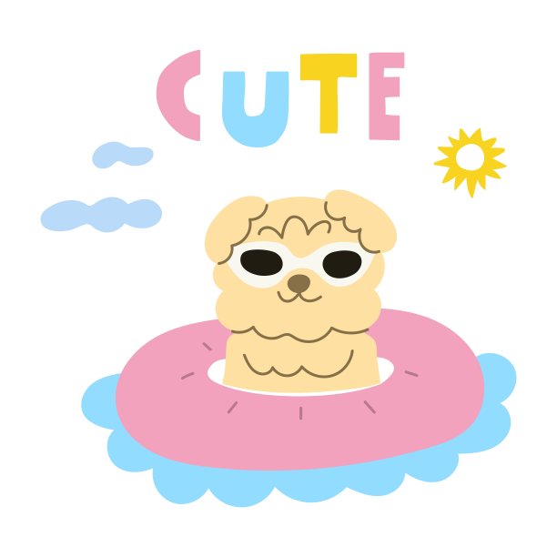 比雄犬在充气圈中漂浮。图片下载