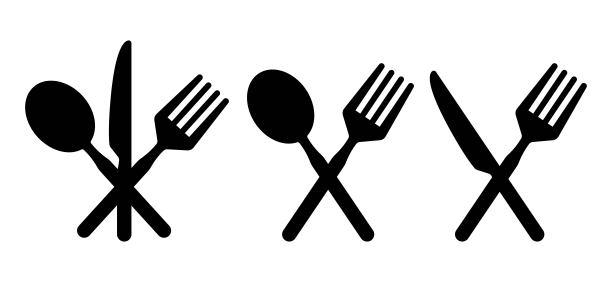 一套叉子、勺子和刀。餐具和食物图标。矢量插图。图片下载