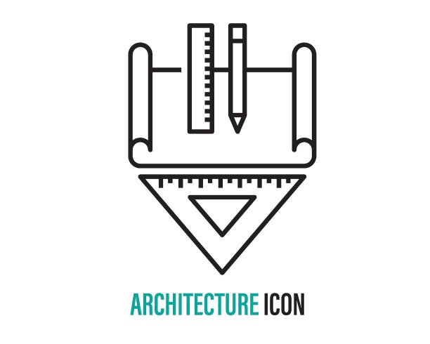 建筑平面图线图标。项目工具，纸与铅笔和标尺符号，轮廓风格的象形图上的白色背景。移动概念和网页设计的施工标志。矢量图形图片下载