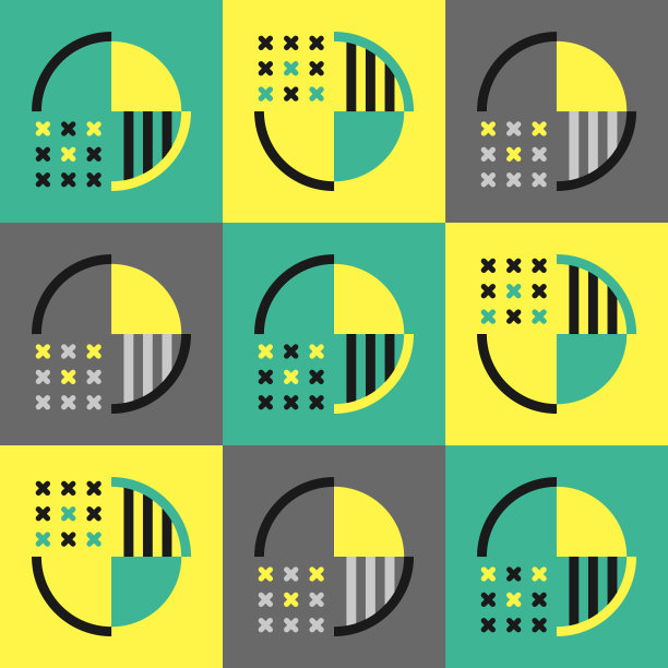 几何图案。抽象的背景由圆形、条纹和方形、十字形组成。平面向量插图。图片下载