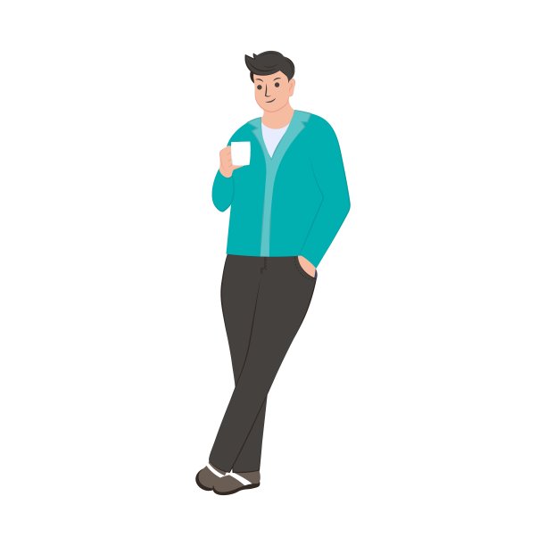 一个拿着一杯咖啡的男人孤立地站在白色的背景上。图片下载