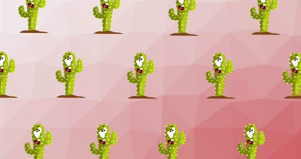 粉红色背景上绿色仙人掌的行插图图片下载