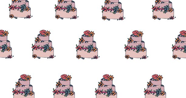 插图的蛋糕与鲜花在白色的背景图片下载