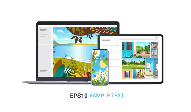 设置笔记本电脑，平板电脑和智能手机的美丽图片下载