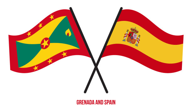 格林纳达和西班牙的国旗交叉并平展图片下载