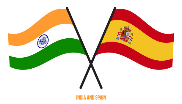 印度和西班牙的国旗交叉并平展图片下载