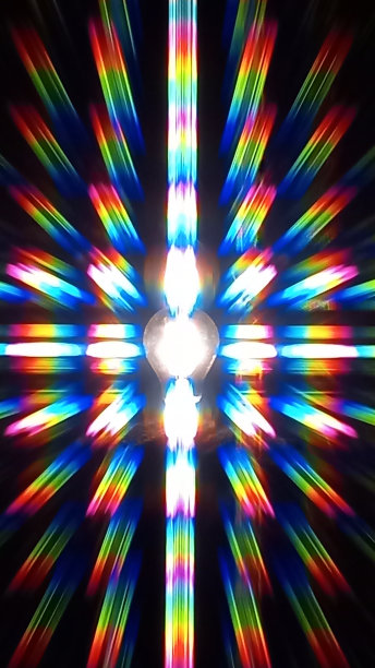 衍射光中的白炽灯，衍射图像，棱镜光，衍射光栅，彩虹色，彩虹光线，RGB滤镜图片下载