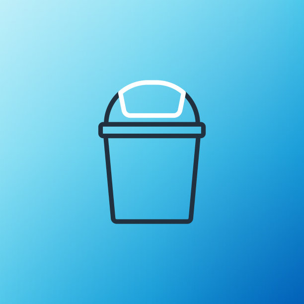 线垃圾桶图标孤立在蓝色背景图片下载
