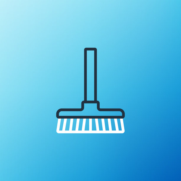 线处理扫帚图标孤立在蓝色背景图片下载