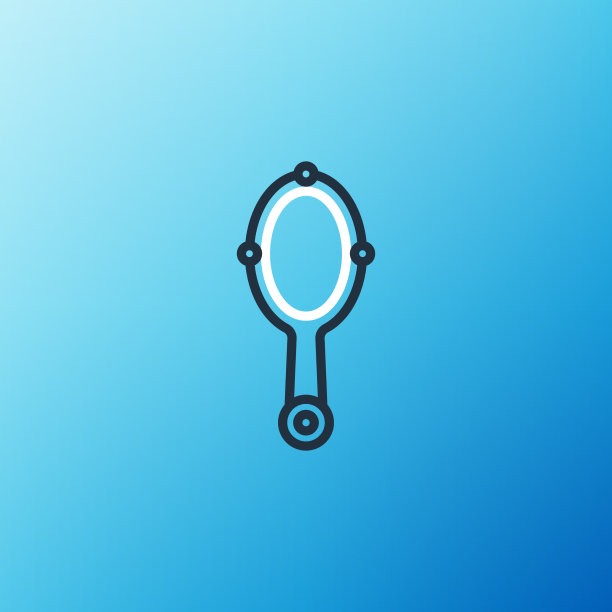线魔手镜图标孤立在蓝色上图片下载