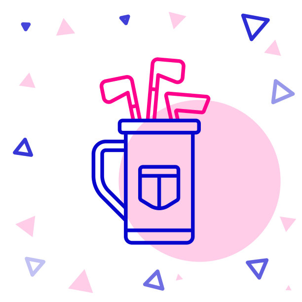 线高尔夫球袋与俱乐部图标孤立在白色图片下载