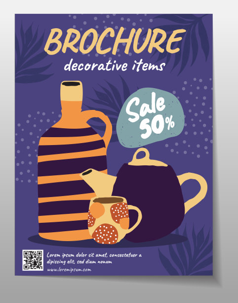 陶瓷陶瓷现代抽象艺术横幅宣传册传单花卉花瓶花盆向量02图片下载