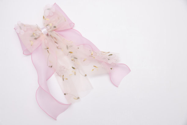 漂亮的头发蝴蝶结女孩。时尚配件的女孩头发在白色的背景。图片下载