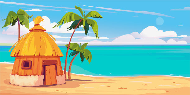 在马尔代夫岛上的小屋，有棕榈树和图片下载