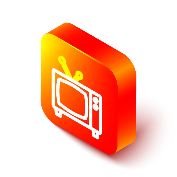 等距线复古电视图标孤立在白色图片下载