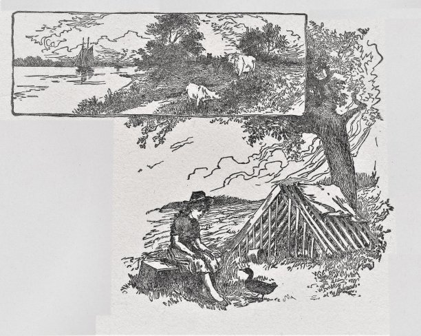 河边的女孩营地，2个蒙太奇图片下载