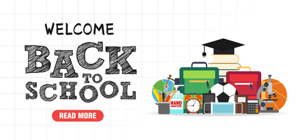 回校概念设计扁旗。欢迎回到学校。学校的图标。图片下载