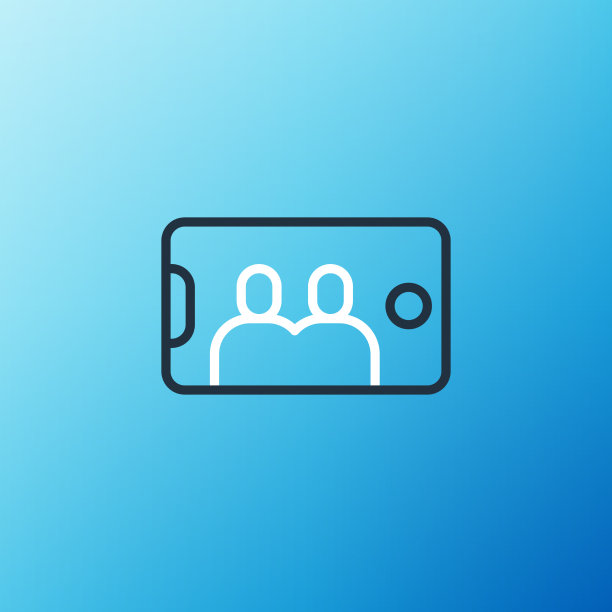 手机上的自拍线图标孤立在蓝色上图片下载