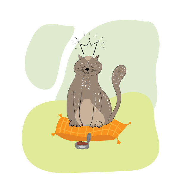 带皇冠的滑稽猫坐在一只开着的罐头猫旁边图片下载