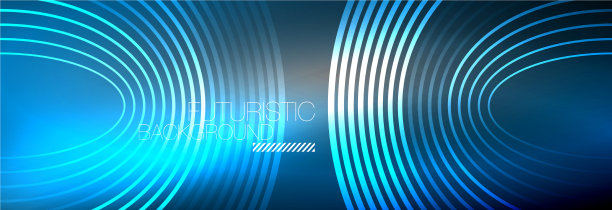 暗抽象背景与发光的霓虹灯圈图片下载