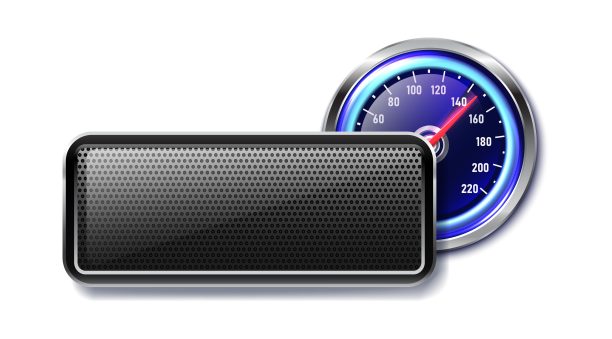 现实的向量赛车速度计与文本板，隔离在白色背景。图片下载