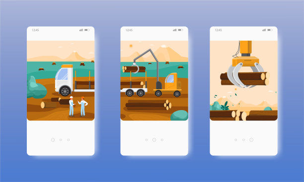 木材运输。林业、木材行业。移动应用程序屏幕，矢量网站横幅模板。UI，网站设计。图片下载