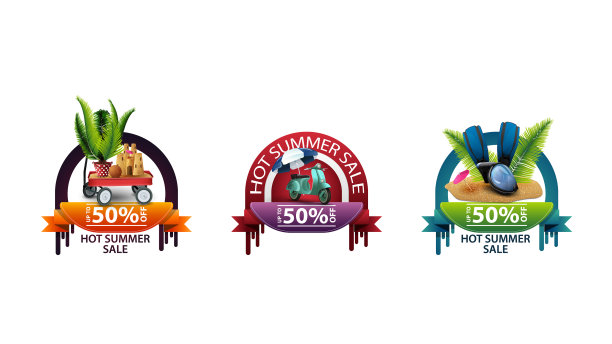 收集夏季折扣横幅在圆圈图片下载