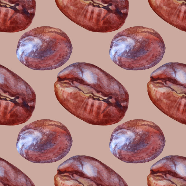 无缝图案水彩棕色咖啡豆米色背景。含芳香咖啡因的热饮饮料。为菜单、厨房、咖啡厅、包装等设计创意艺术元素图片下载