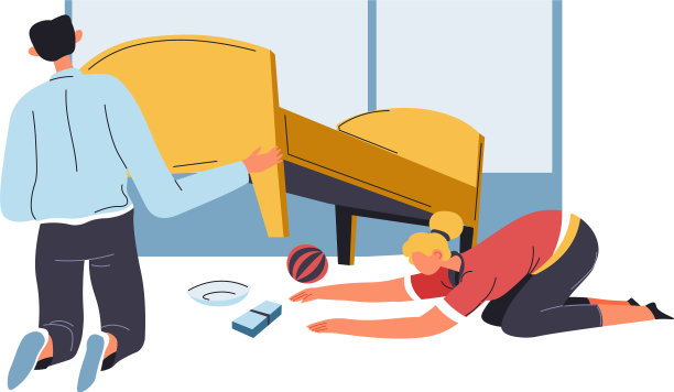 男人和女人在打扫沙发下面的地板图片下载