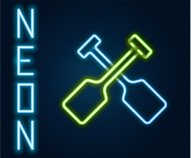 发光的霓虹灯线桨图标孤立在黑色图片下载