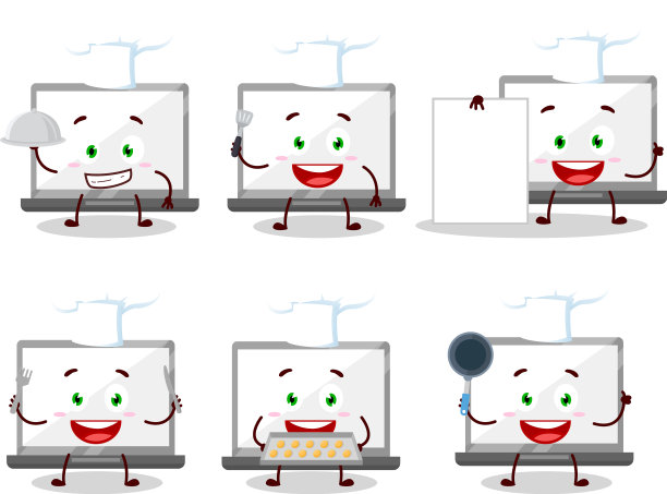 卡通人物笔记本电脑与各种厨师图片下载