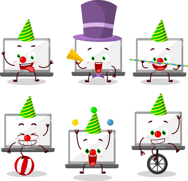 卡通人物笔记本电脑与各种马戏团图片下载