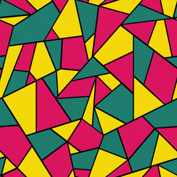 油画图案用黄色、深红、绿色几何形状和黑色轮廓。图片下载