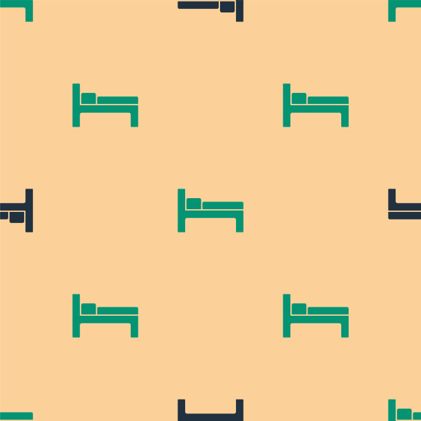 绿色和黑色床的图标隔离无缝模式图片下载