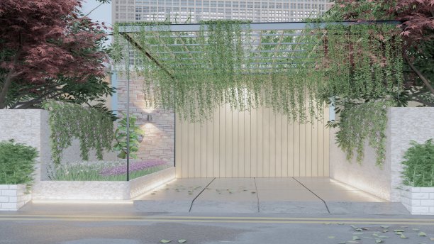 这是一座三层楼的住宅，采用现代极简主义设计，外观美观，混凝土花名册制成的二次表皮图片下载