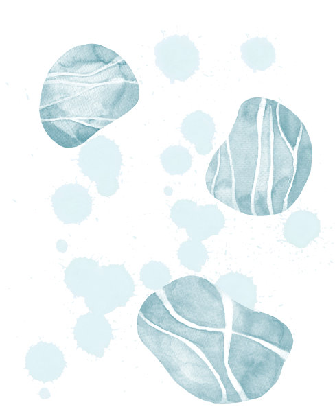 蓝色海卵石水彩画图片下载