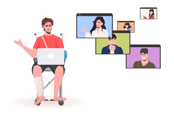 坐轮椅的人在网上和朋友聊天图片下载