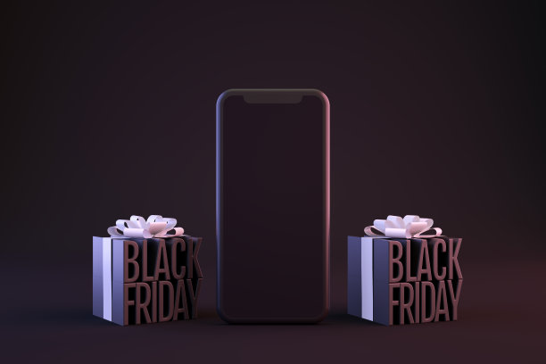 黑色星期五背景，黑色礼品盒与黑屏智能手机图片下载