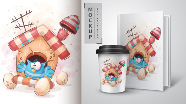 鸟屋里的鸟-可爱的卡通动物角色图片下载