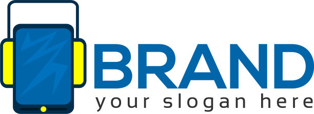 智能手机和耳机logo模板平面设计图片下载