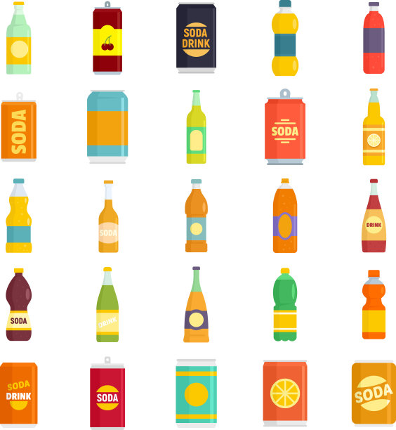 汽水图标设置平坦孤立图片下载