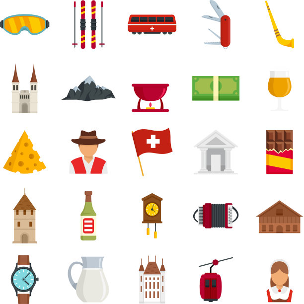 瑞士的图标设置平孤立图片下载
