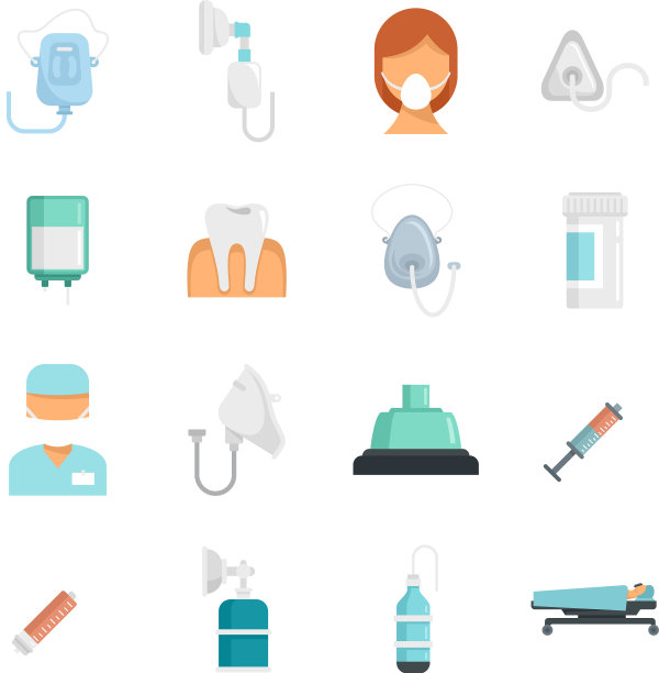 麻醉图标设置平坦孤立图片下载