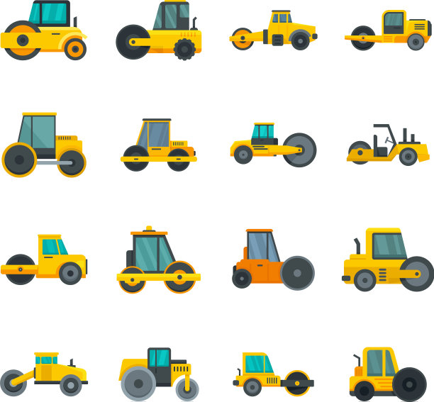 压路机图标设置平孤立图片下载