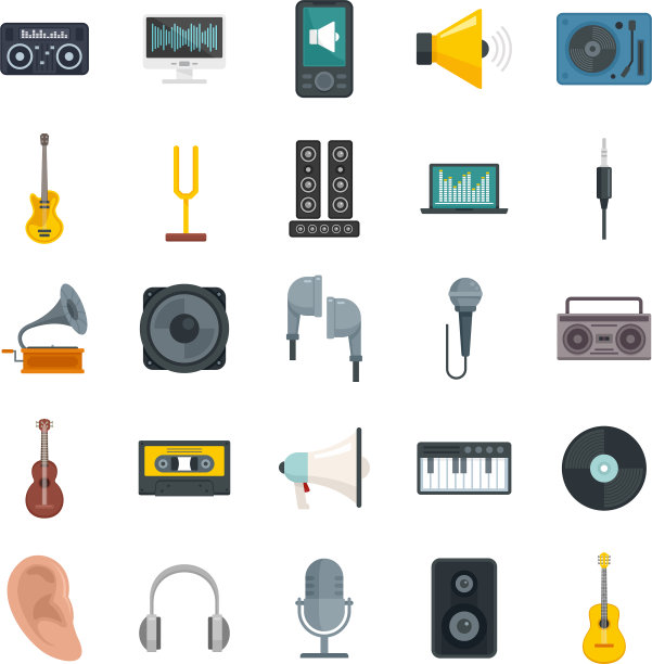 声学图标设置平孤立图片下载