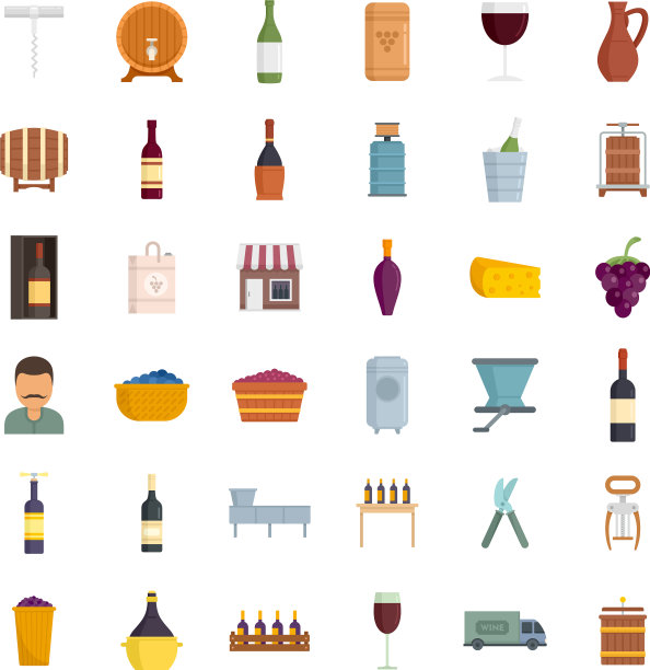 酿酒师的图标设置平坦孤立图片下载