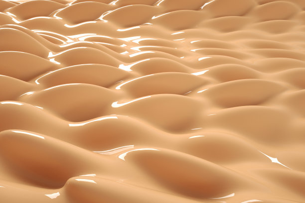 3D米色背景与液体基础飞溅。裸妆精华液、美容产品、化妆品促销。图片下载